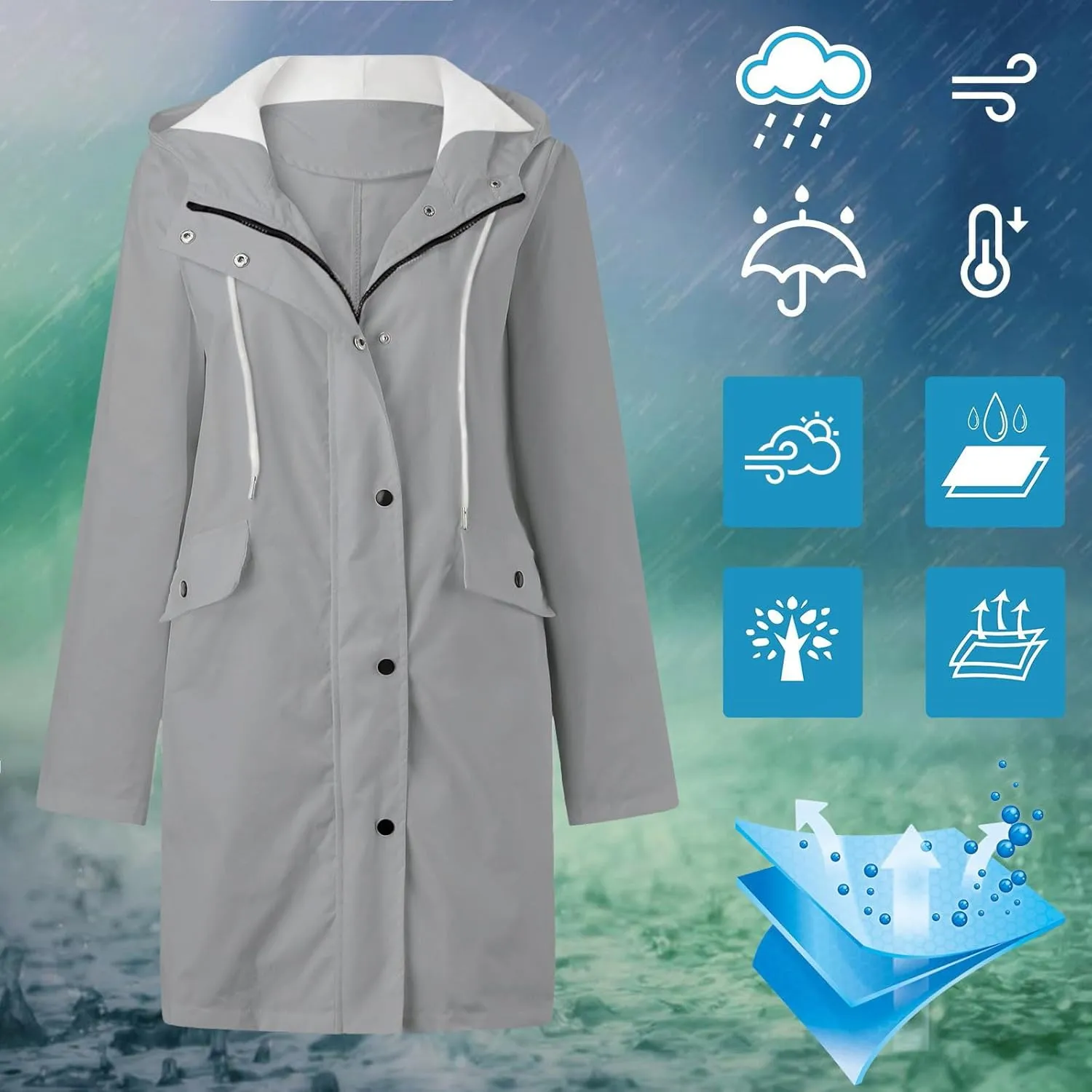 Women's Double-breasted Notch Lapel Peacoat Long Sleeve Wool Blend Coat Mid-Length Thicken Warm Outwear