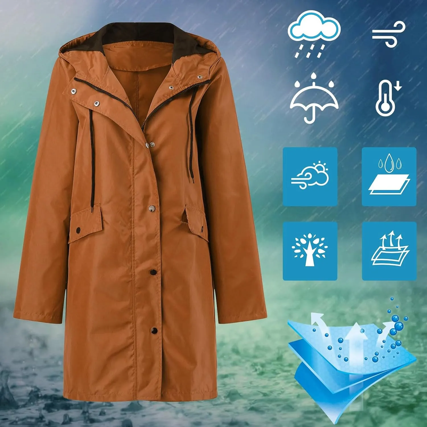 Women's Double-breasted Notch Lapel Peacoat Long Sleeve Wool Blend Coat Mid-Length Thicken Warm Outwear