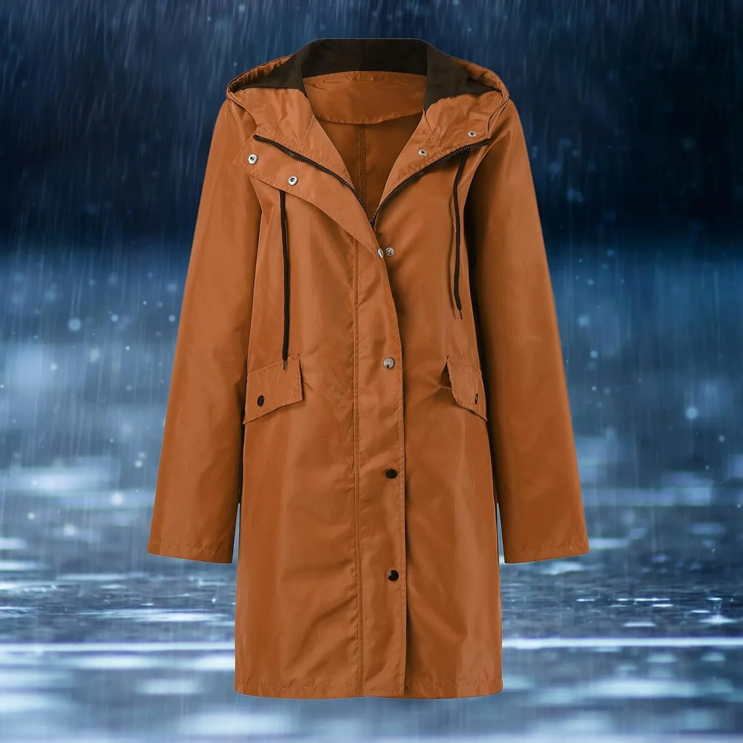 Women's Double-breasted Notch Lapel Peacoat Long Sleeve Wool Blend Coat Mid-Length Thicken Warm Outwear