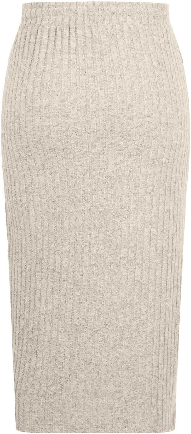 Womens Elegant Bodycon Dress Ribbed Knit Sweater Skirts Drawstring Elastic High Waist Stretchy Midi Casual Skirt
