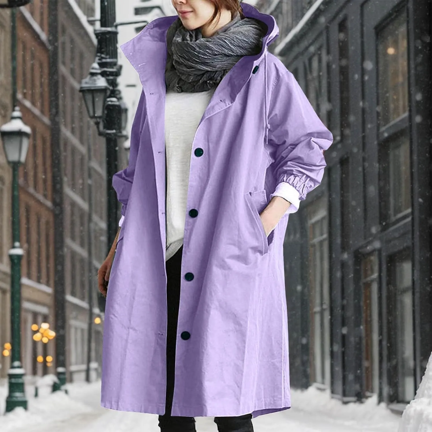 Women's Elegant Wool Blend Trench Coat Winter Outcoat Mid-Long Windproof Lapel Slim Pea Coats