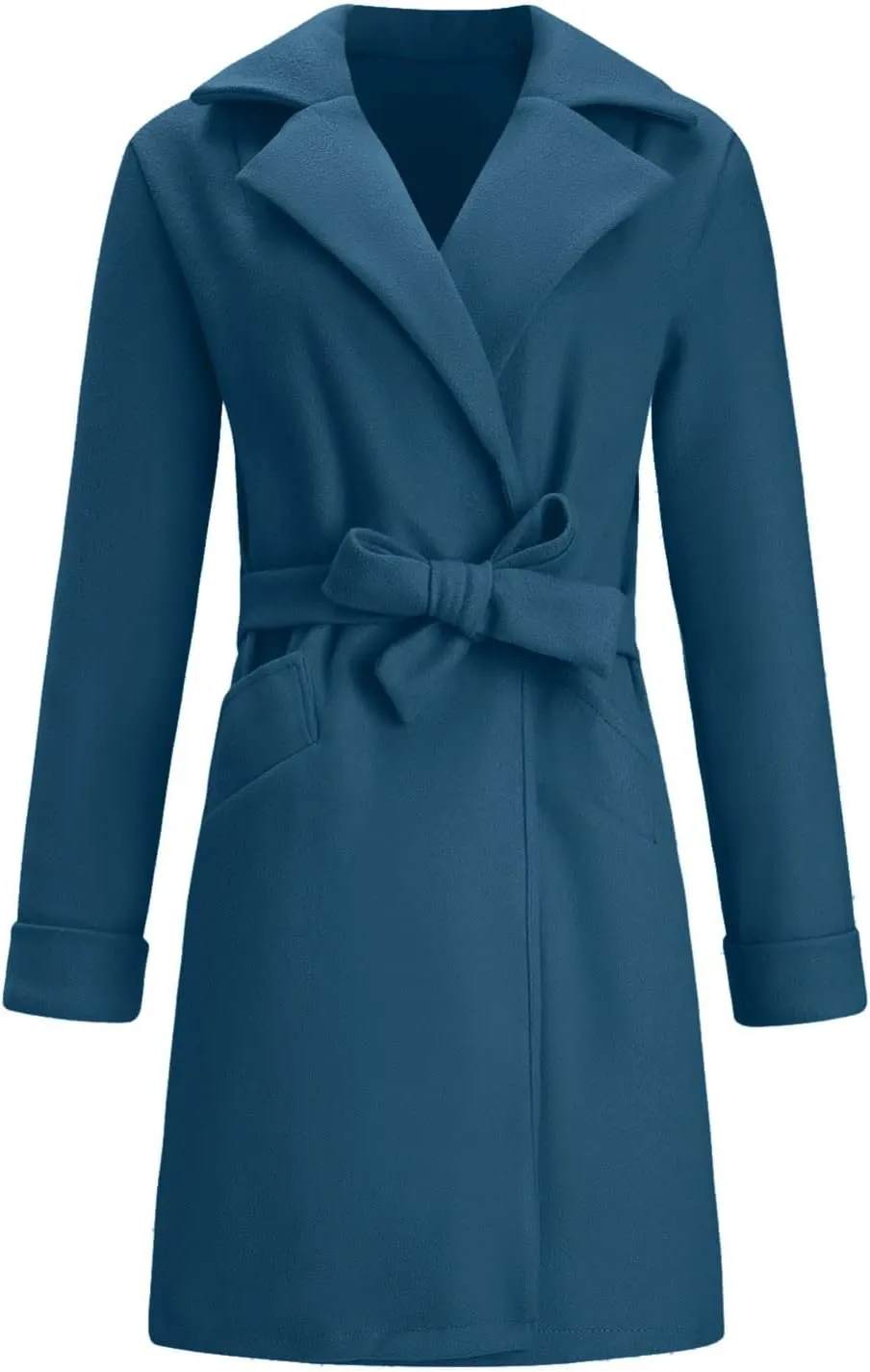 Women's Elegant Wool Blend Trench Coat Winter Outcoat Mid-Long Windproof Lapel Slim Pea Coats
