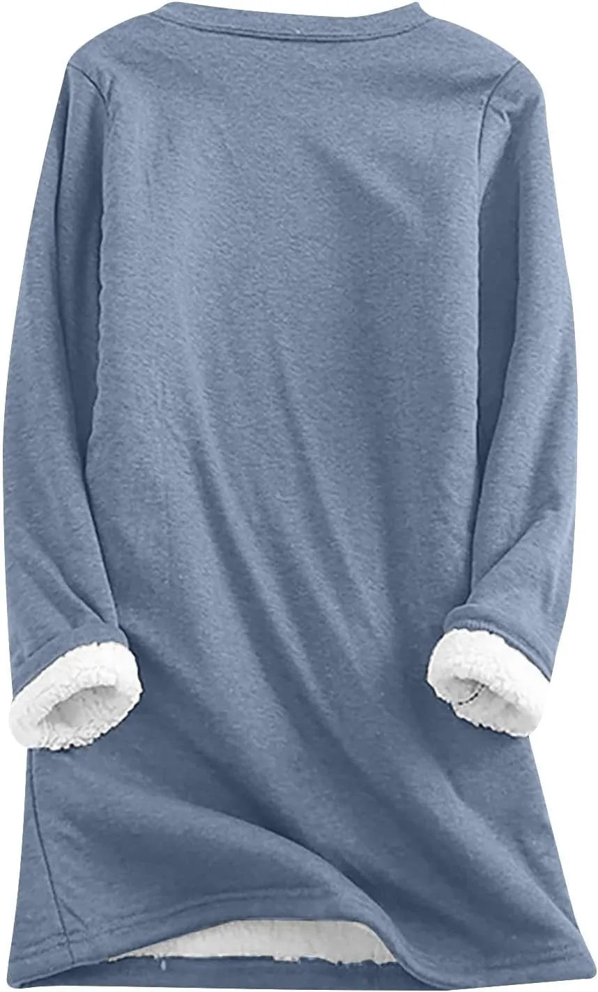 Womens Fleece Crewneck Sweatshirt Sherpa Lined Sweatshirt Thermal Sweatshirt Warm Winter Pullover Sweatshirt