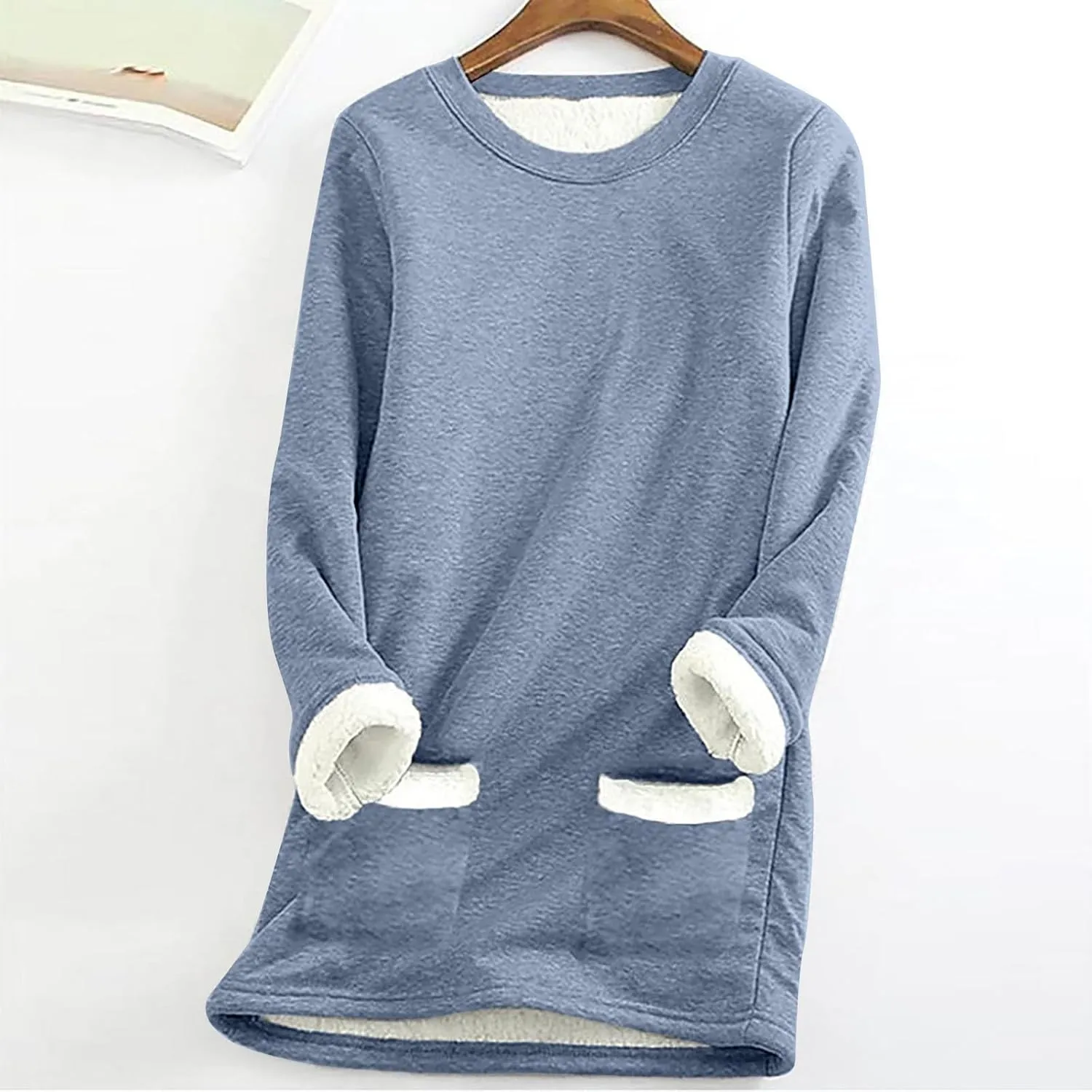 Womens Fleece Crewneck Sweatshirt Sherpa Lined Sweatshirt Thermal Sweatshirt Warm Winter Pullover Sweatshirt