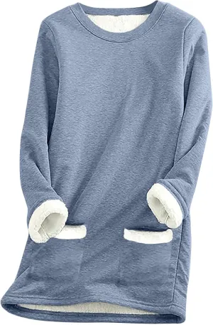 Womens Fleece Crewneck Sweatshirt Sherpa Lined Sweatshirt Thermal Sweatshirt Warm Winter Pullover Sweatshirt