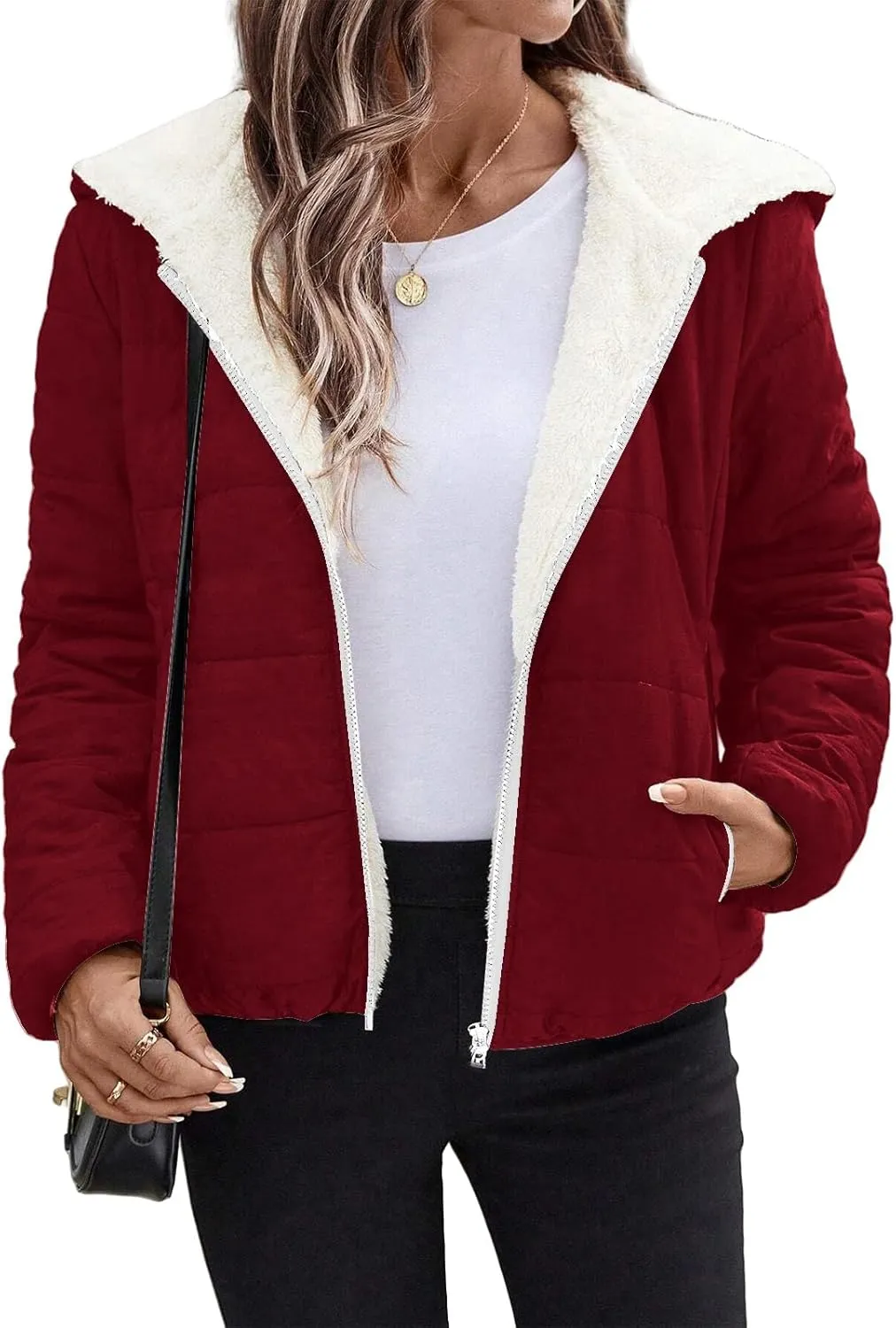 Womens Fleece Sherpa Lined Jackets Casual Full Zip Up Hoodie Loose Fit Sweatshirt Jacket Coat