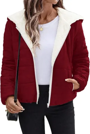 Womens Fleece Sherpa Lined Jackets Casual Full Zip Up Hoodie Loose Fit Sweatshirt Jacket Coat
