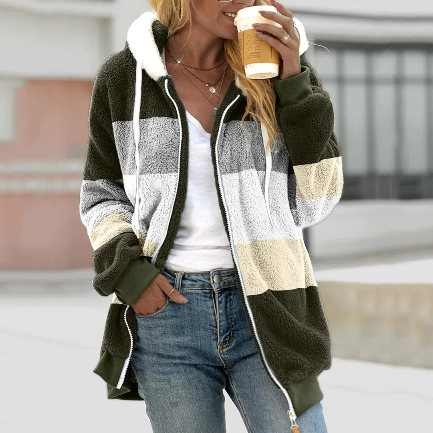 Women’S Fleece Sweatshirt Jacket Zipper Pocket Top Long Sleeve Spring And Autumn Sweatshirt Fashion Fleece Jackets