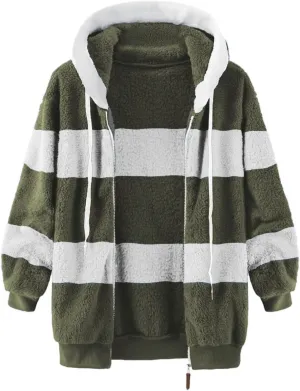 Women'S Fleece Zip Up Jacket Zipper Pocket Plush Sweater Jacket With Hood Insulated Winter Jackets For Women Fleece