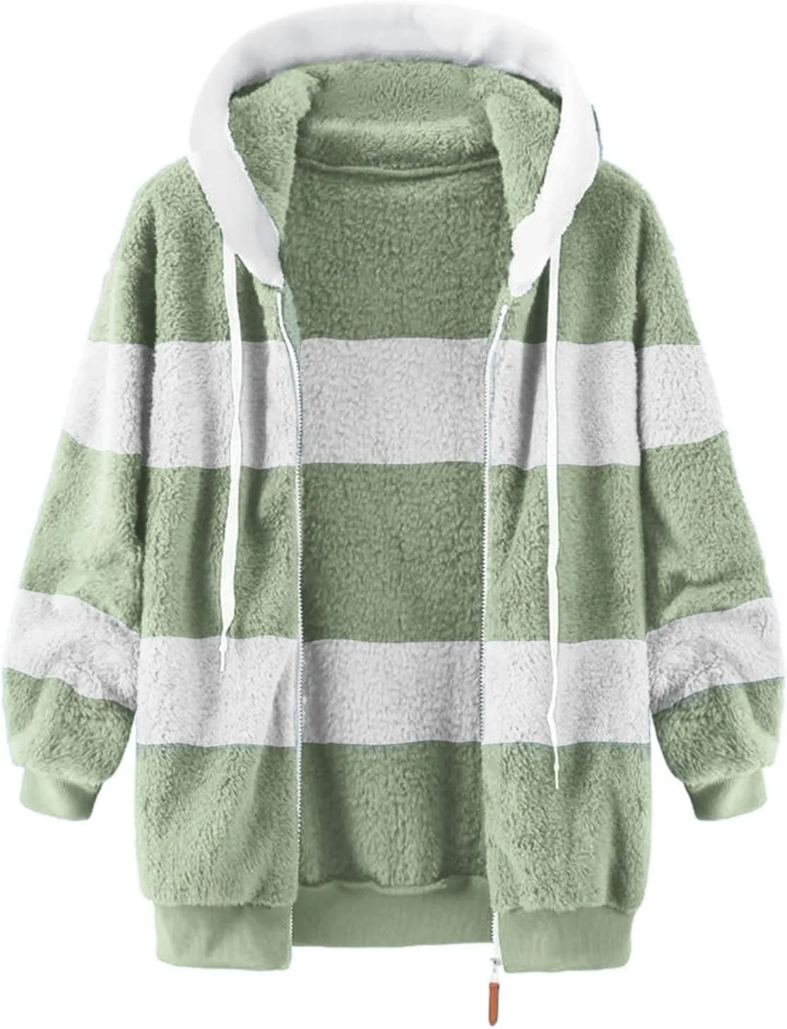 Women'S Fleece Zip Up Jacket Zipper Pocket Plush Sweater Jacket With Hood Insulated Winter Jackets For Women Fleece