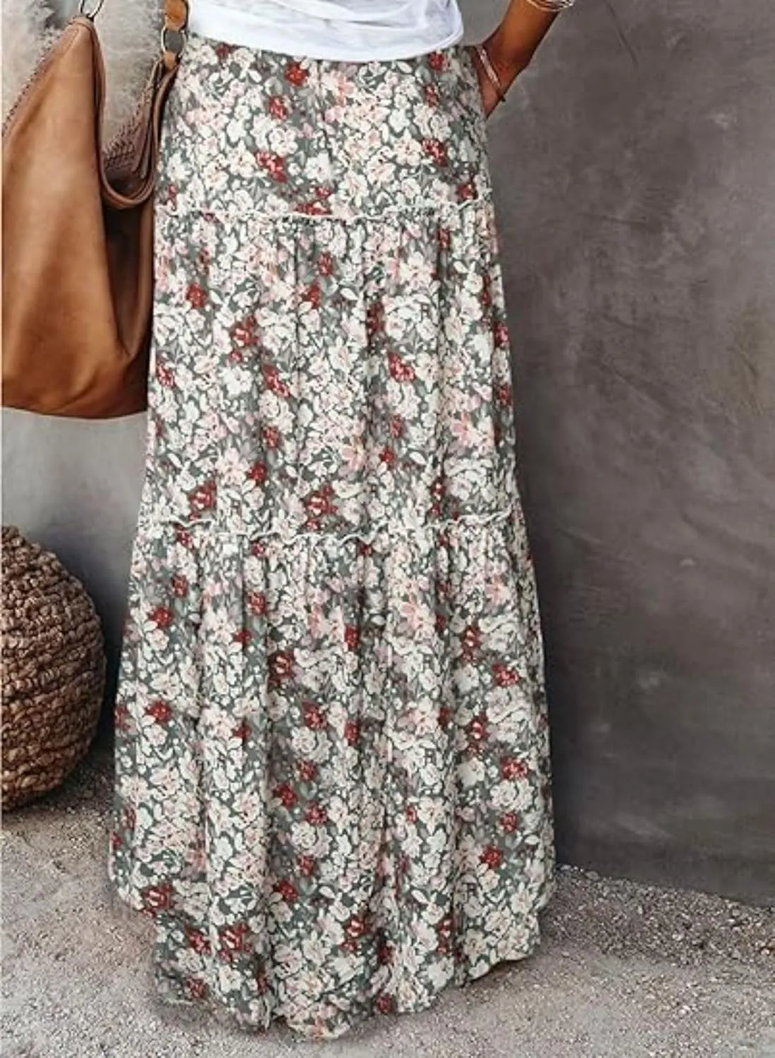 Womens Floral Print Boho Maxi Skirt Casual High Waist Tie Paisley Print Long Maxi Skirt Summer Beach Flowy Skirts