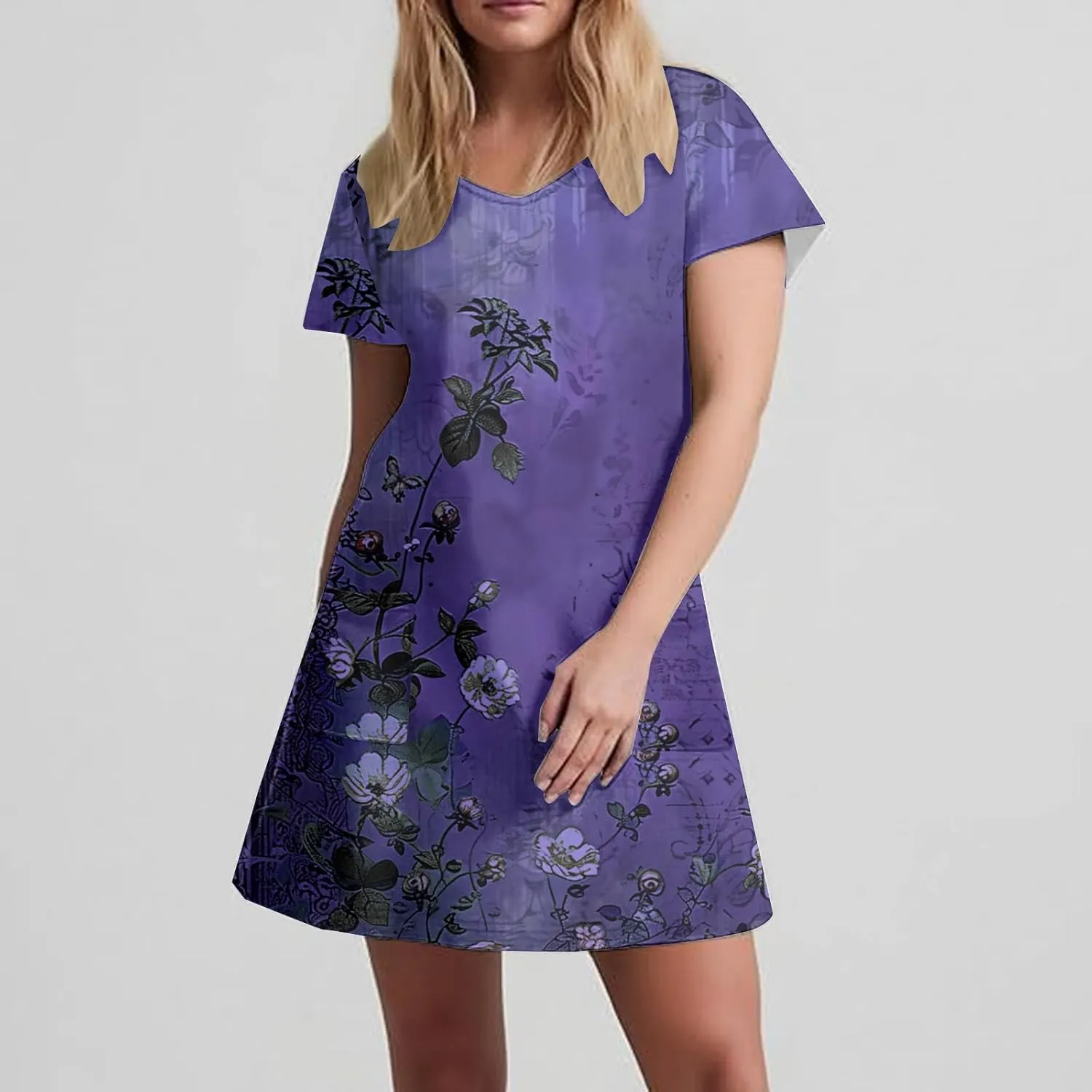 Women's Floral Printed Summer Dresses 2025 Trendy Casual Short Dress V Neck Loose Flowy Spring Dress