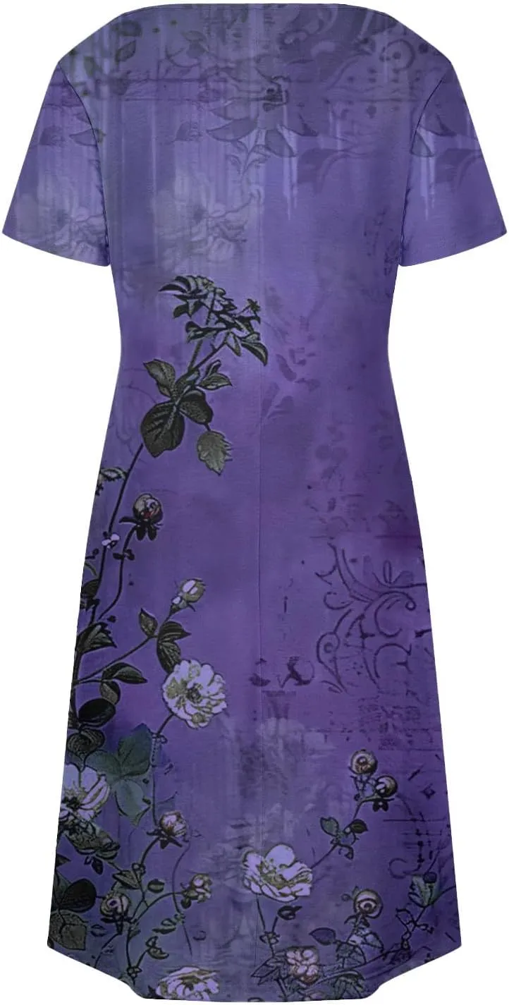 Women's Floral Printed Summer Dresses 2025 Trendy Casual Short Dress V Neck Loose Flowy Spring Dress