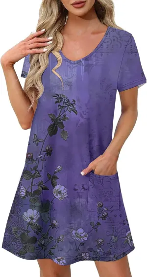 Women's Floral Printed Summer Dresses 2025 Trendy Casual Short Dress V Neck Loose Flowy Spring Dress