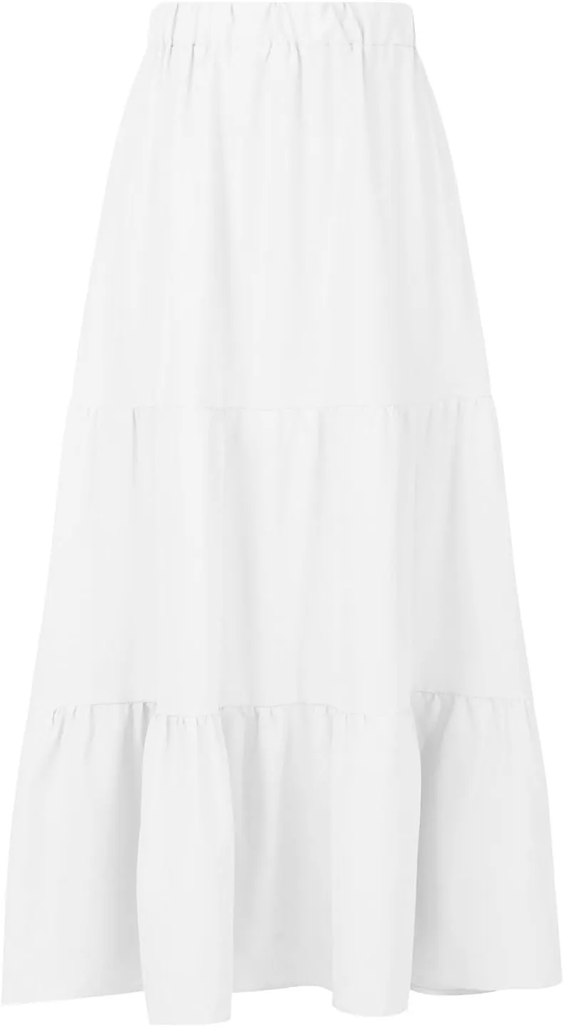 Women's Flowy Maxi Skirt 2025 Summer Ruffle High Waisted A-Line Skirts Casual Solid Long Pleated Skirt with Pockets