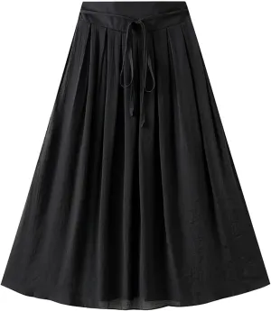 Womens Flowy Solid Color Midi Skirt Casual and Chic A Line Swing Skirt for Summer Skirts Button Front