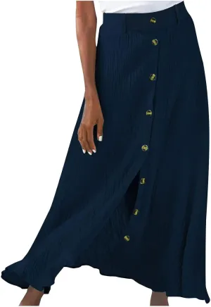 Womens Flowy Summer Skirts Button Front A Line Skirts High Rise Midi Beach Skirt Loose Fit Casual Skirts Cruise Wear
