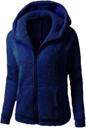 Womens Fluffy Hoodies Sherpa Lightweight Fleece Lined Fall Winter Coats Fuzzy Comfy Warm Plus Size Zip Up Jackets