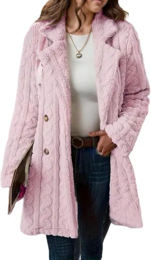Womens Fuzzy Fleece Jacket Winter Warm Lapel Double Breasted Sherpa Coat Chunky Cable Knit Cardigan Blazer Sweaters