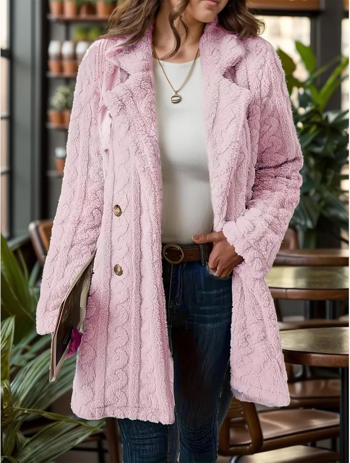 Womens Fuzzy Fleece Jacket Winter Warm Lapel Double Breasted Sherpa Coat Chunky Cable Knit Cardigan Blazer Sweaters