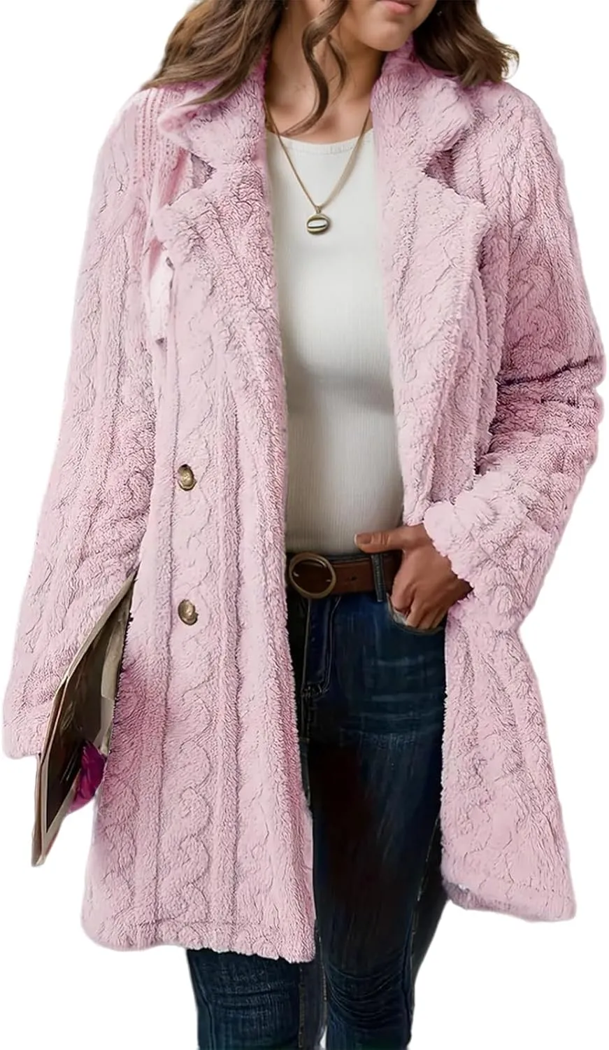Womens Fuzzy Fleece Jacket Winter Warm Lapel Double Breasted Sherpa Coat Chunky Cable Knit Cardigan Blazer Sweaters