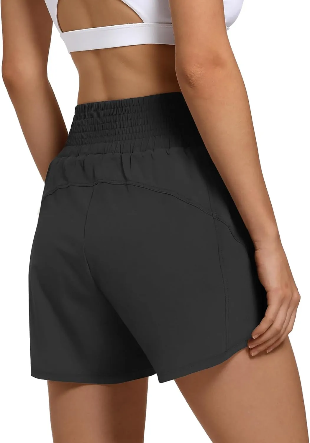 Women's High Waist Athletic Shorts Quick Dry Sporty Workout Running Shorts for Women with Zipper Pocket