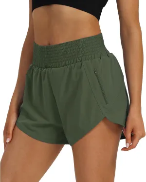 Women's High Waist Athletic Shorts Quick Dry Sporty Workout Running Shorts for Women with Zipper Pocket