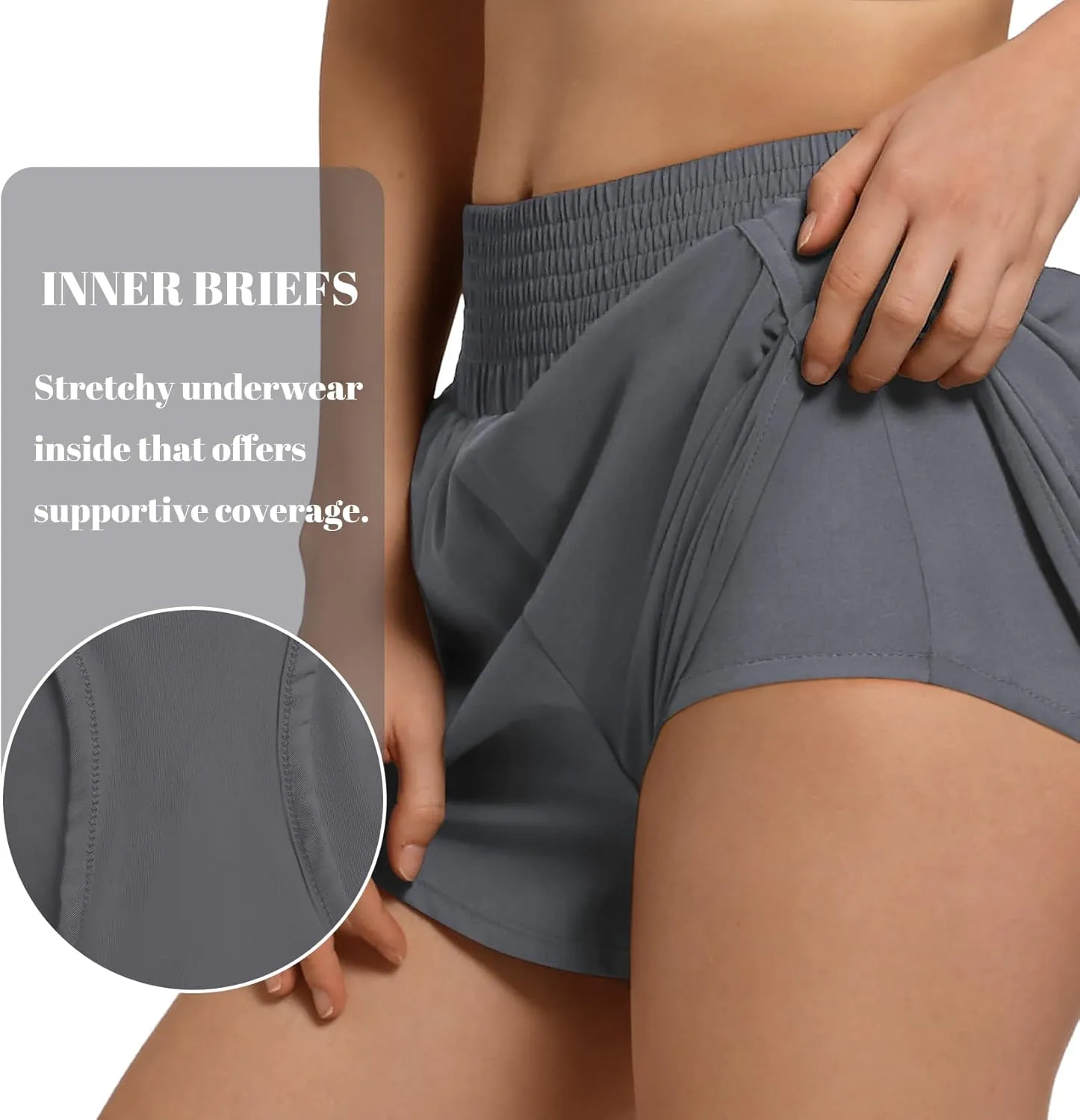 Women's High Waist Athletic Shorts Quick Dry Sporty Workout Running Shorts for Women with Zipper Pocket