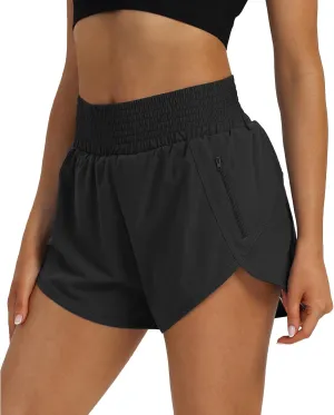 Women's High Waist Athletic Shorts Quick Dry Sporty Workout Running Shorts for Women with Zipper Pocket