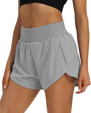 Women's High Waist Athletic Shorts Quick Dry Sporty Workout Running Shorts for Women with Zipper Pocket