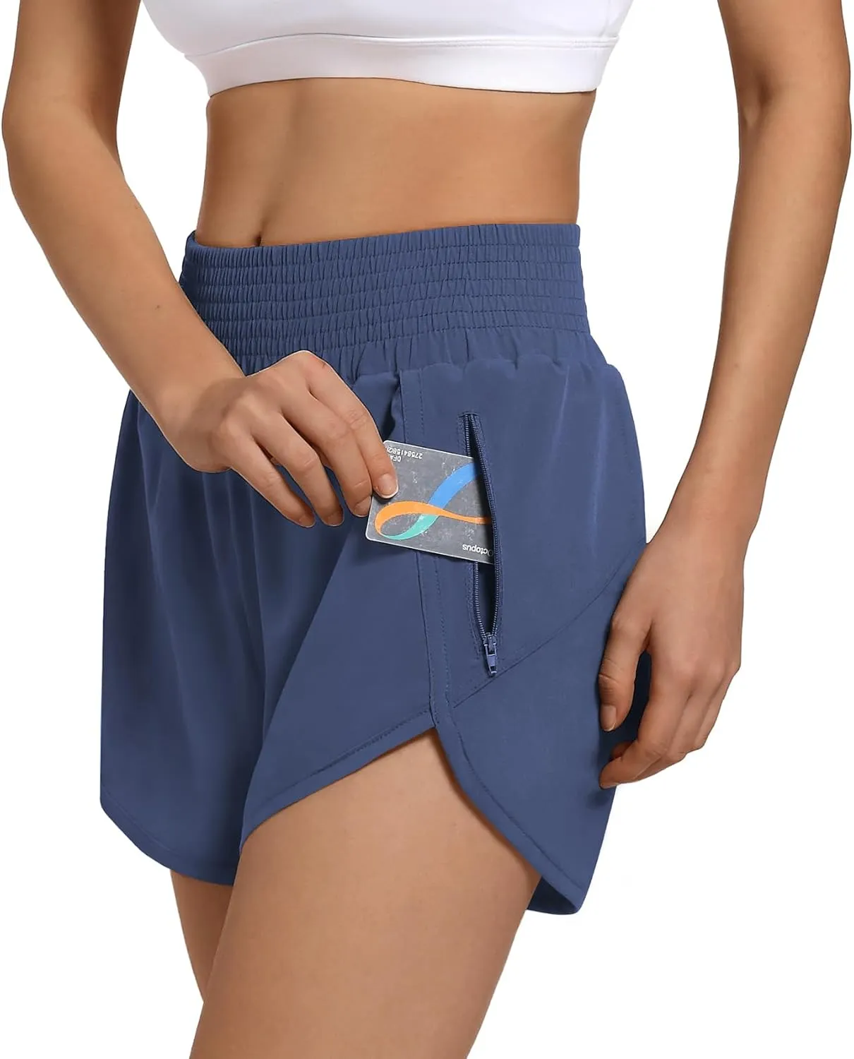 Women's High Waist Athletic Shorts Quick Dry Sporty Workout Running Shorts for Women with Zipper Pocket