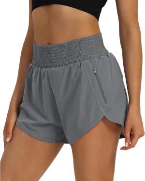 Women's High Waist Athletic Shorts Quick Dry Sporty Workout Running Shorts for Women with Zipper Pocket