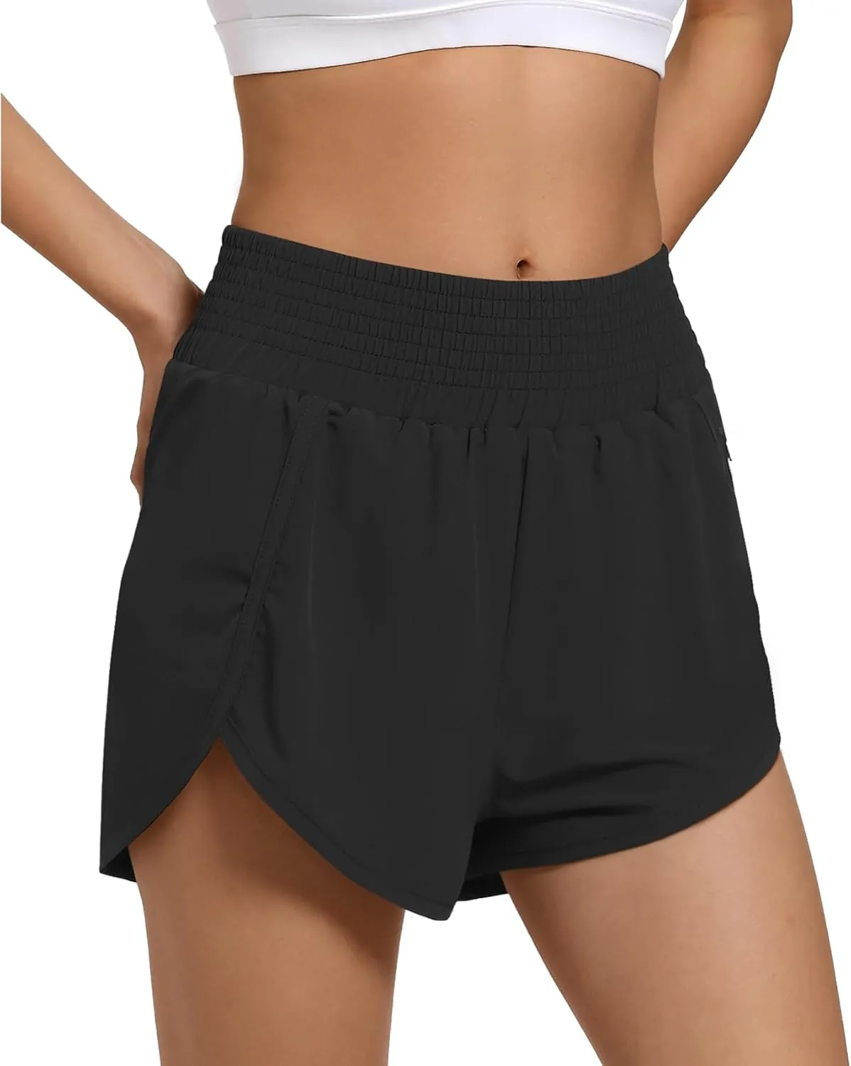 Women's High Waist Athletic Shorts Quick Dry Sporty Workout Running Shorts for Women with Zipper Pocket