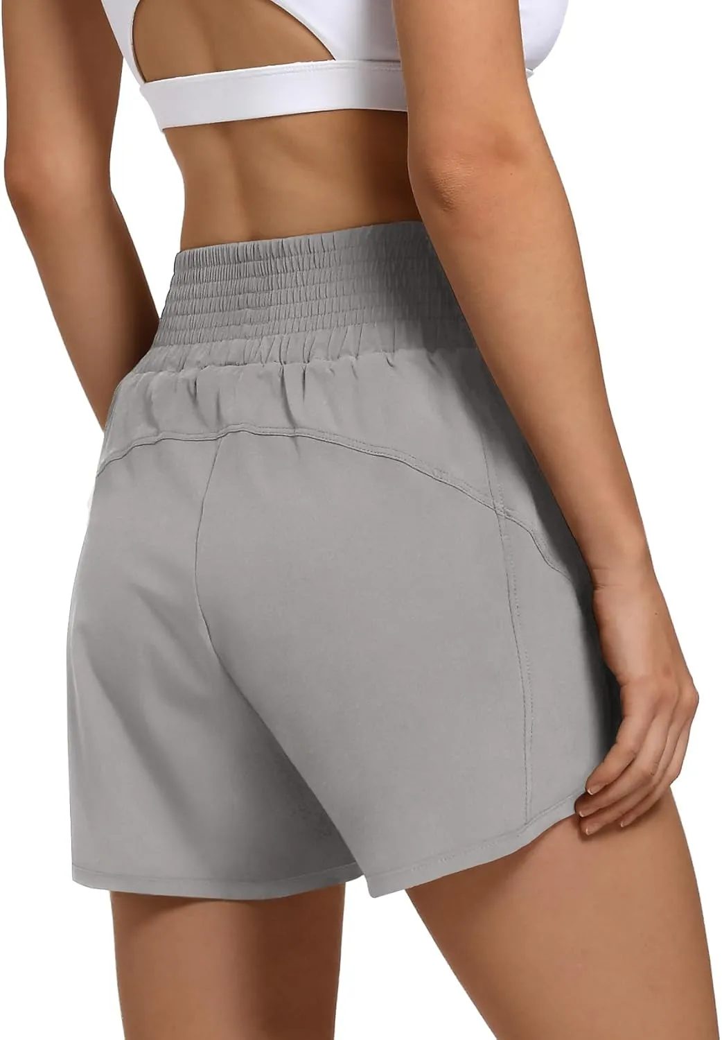 Women's High Waist Athletic Shorts Quick Dry Sporty Workout Running Shorts for Women with Zipper Pocket