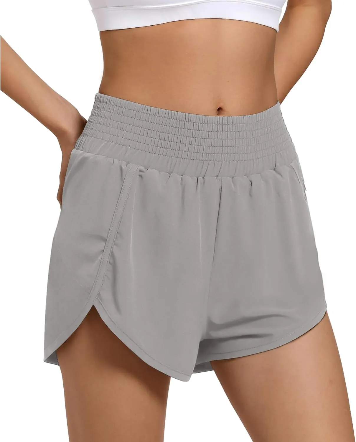 Women's High Waist Athletic Shorts Quick Dry Sporty Workout Running Shorts for Women with Zipper Pocket
