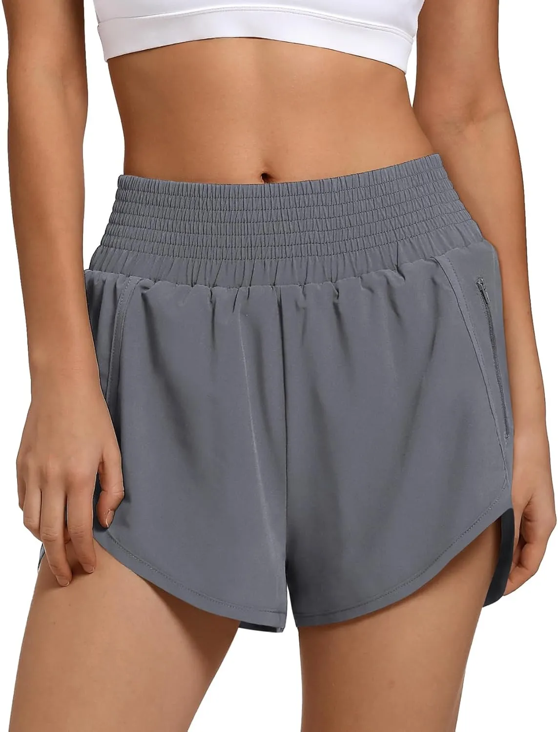 Women's High Waist Athletic Shorts Quick Dry Sporty Workout Running Shorts for Women with Zipper Pocket