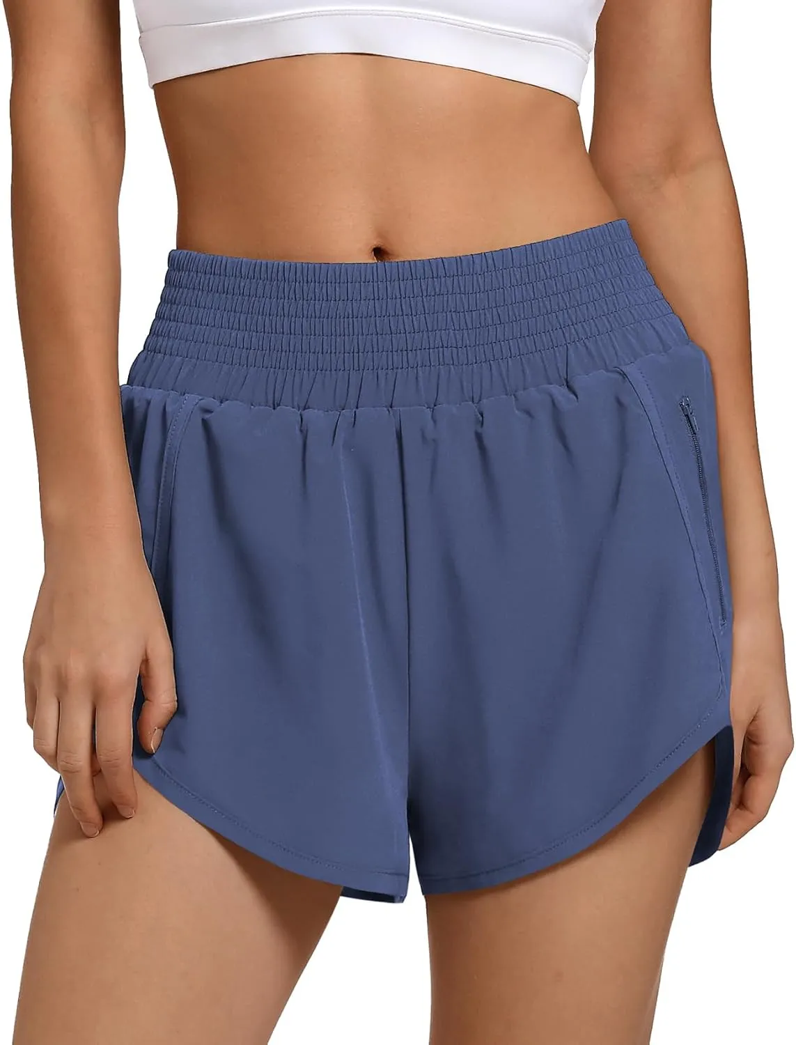 Women's High Waist Athletic Shorts Quick Dry Sporty Workout Running Shorts for Women with Zipper Pocket