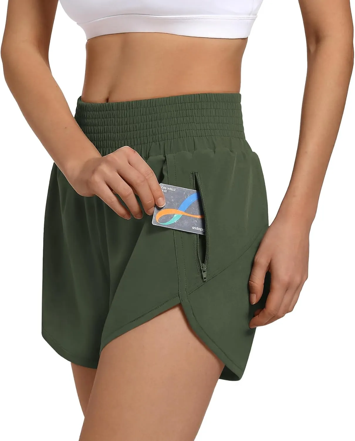Women's High Waist Athletic Shorts Quick Dry Sporty Workout Running Shorts for Women with Zipper Pocket