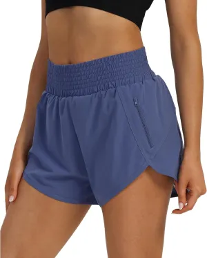 Women's High Waist Athletic Shorts Quick Dry Sporty Workout Running Shorts for Women with Zipper Pocket