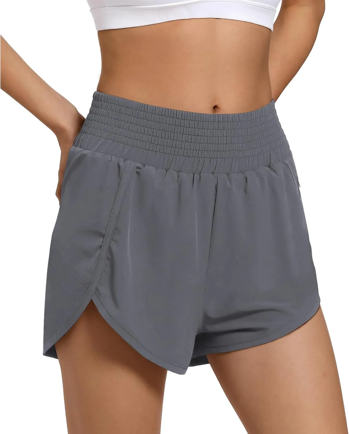 Women's High Waist Athletic Shorts Quick Dry Sporty Workout Running Shorts for Women with Zipper Pocket