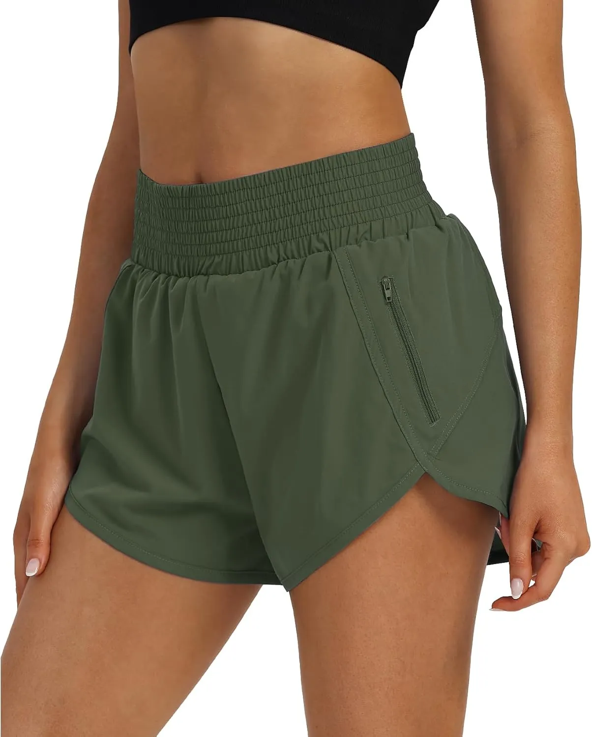 Women's High Waist Athletic Shorts Quick Dry Sporty Workout Running Shorts for Women with Zipper Pocket