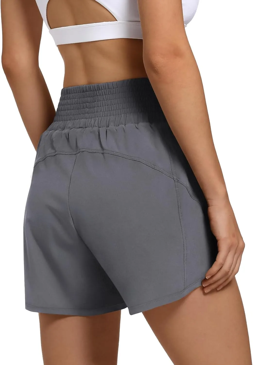 Women's High Waist Athletic Shorts Quick Dry Sporty Workout Running Shorts for Women with Zipper Pocket