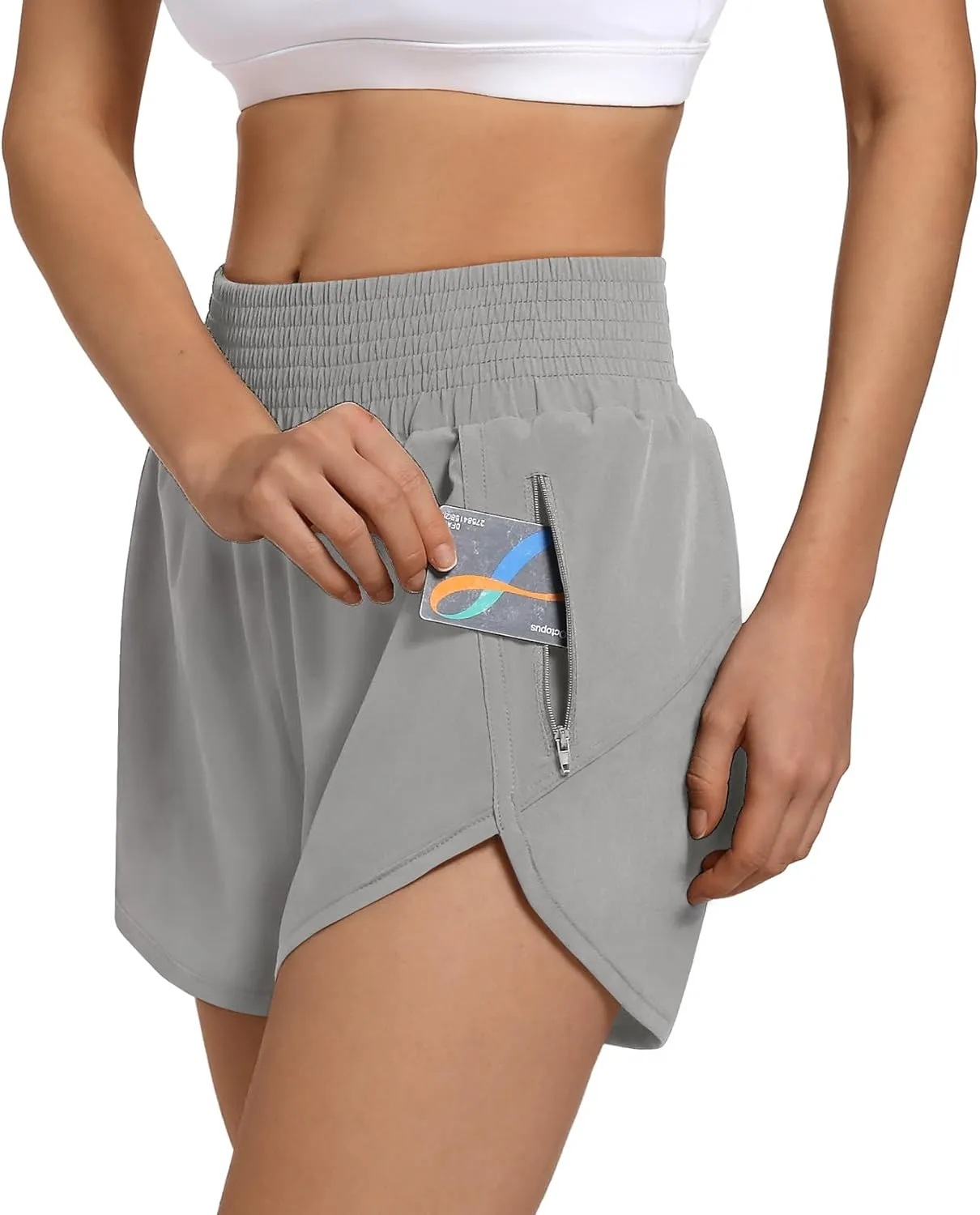 Women's High Waist Athletic Shorts Quick Dry Sporty Workout Running Shorts for Women with Zipper Pocket