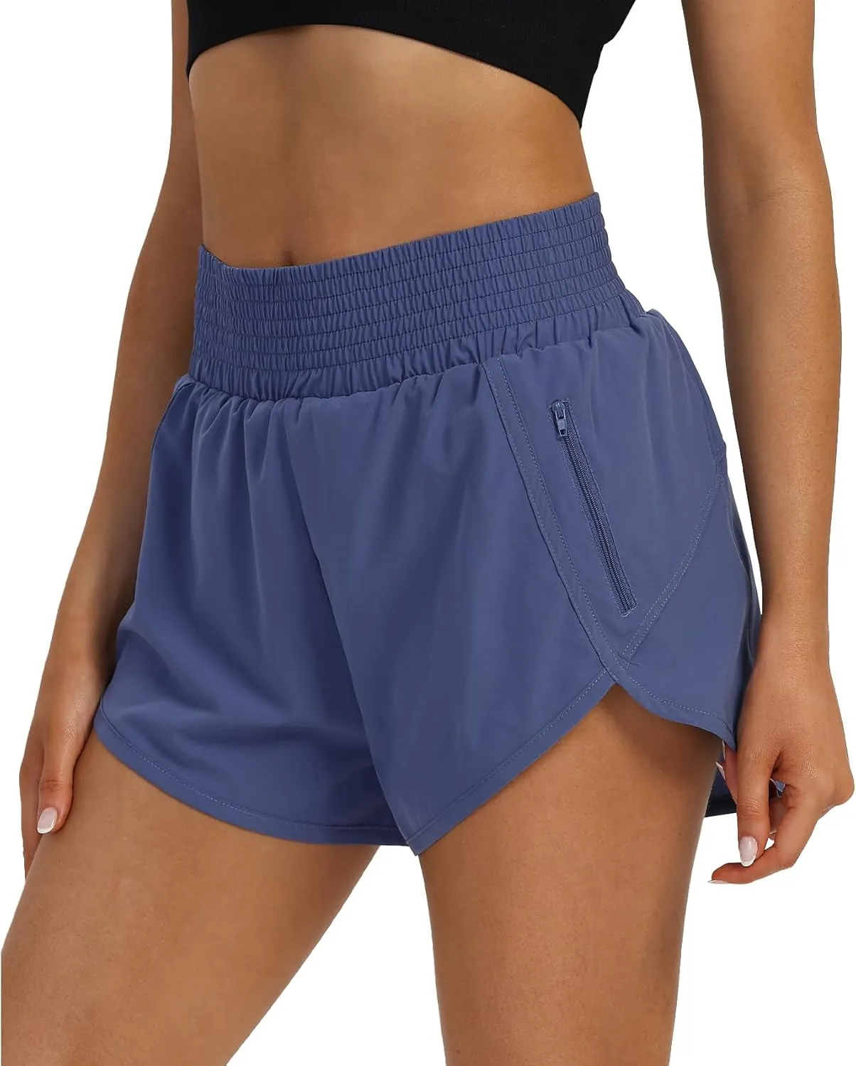 Women's High Waist Athletic Shorts Quick Dry Sporty Workout Running Shorts for Women with Zipper Pocket