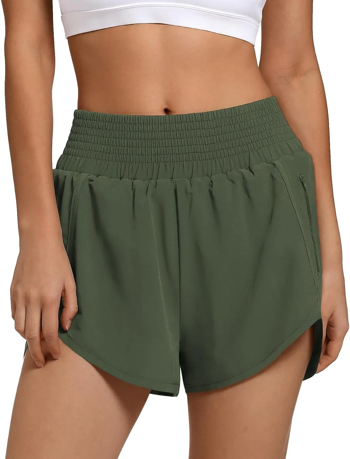 Women's High Waist Athletic Shorts Quick Dry Sporty Workout Running Shorts for Women with Zipper Pocket