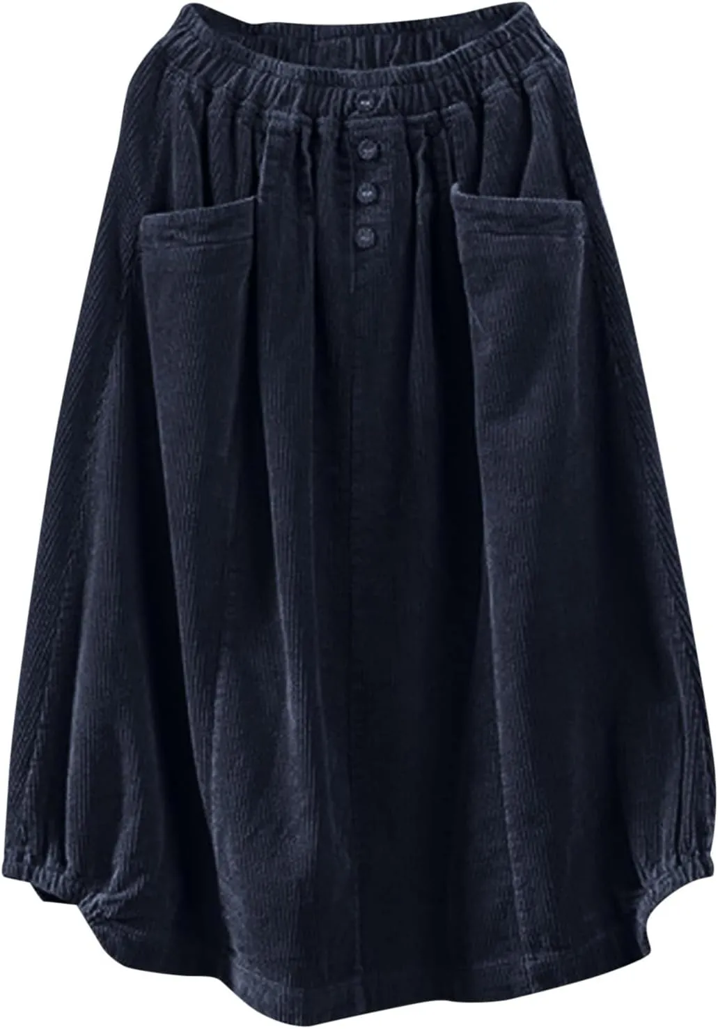 Women's High Waist Midi Skirt Vintage Elastic A-Line Pleated Button Front Skirts with Pockets