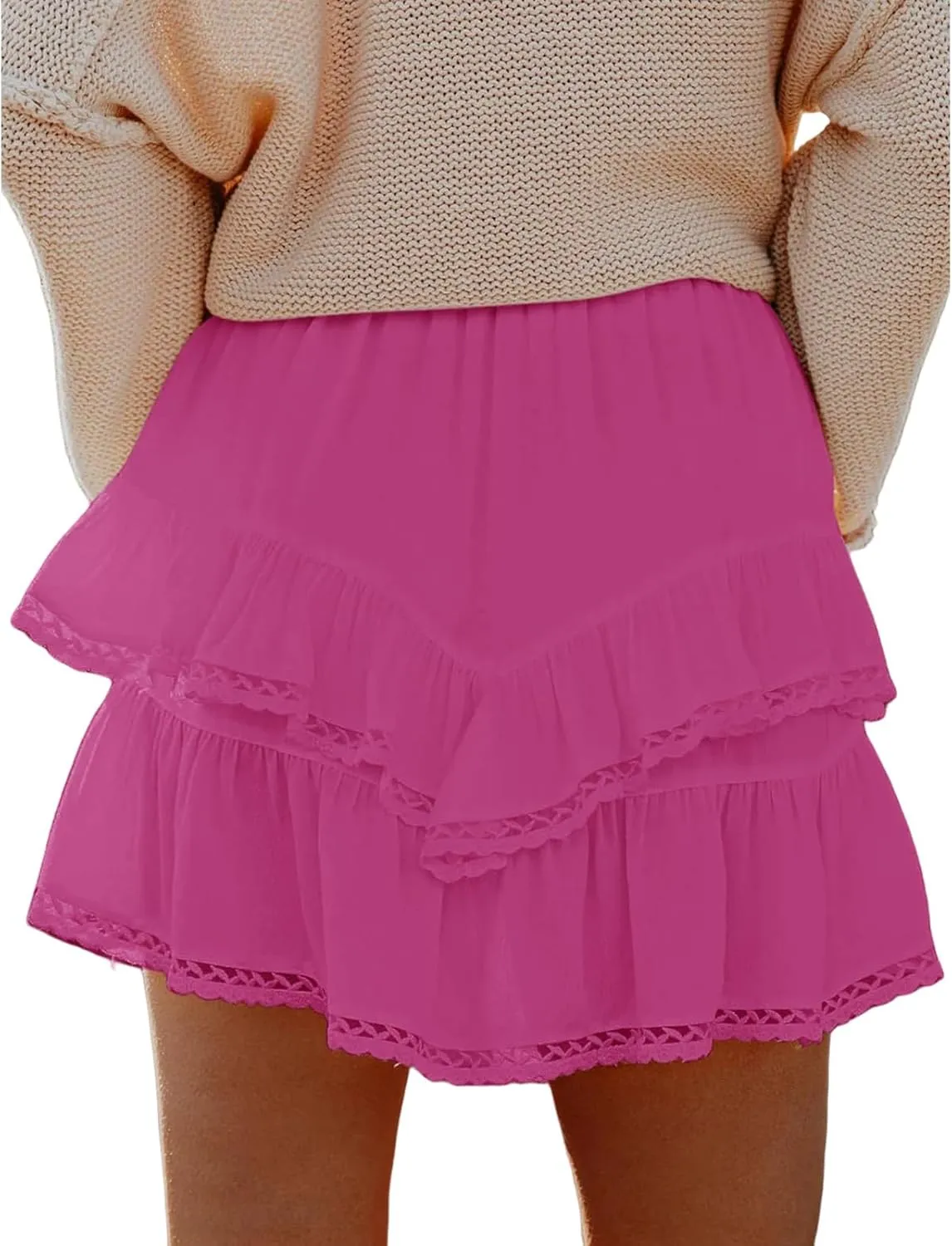 Womens High Waist Ruffle Flowy Mini Skirts Boho Ruffled Tiered Skorts Smocked Waist A Line Short Skirt