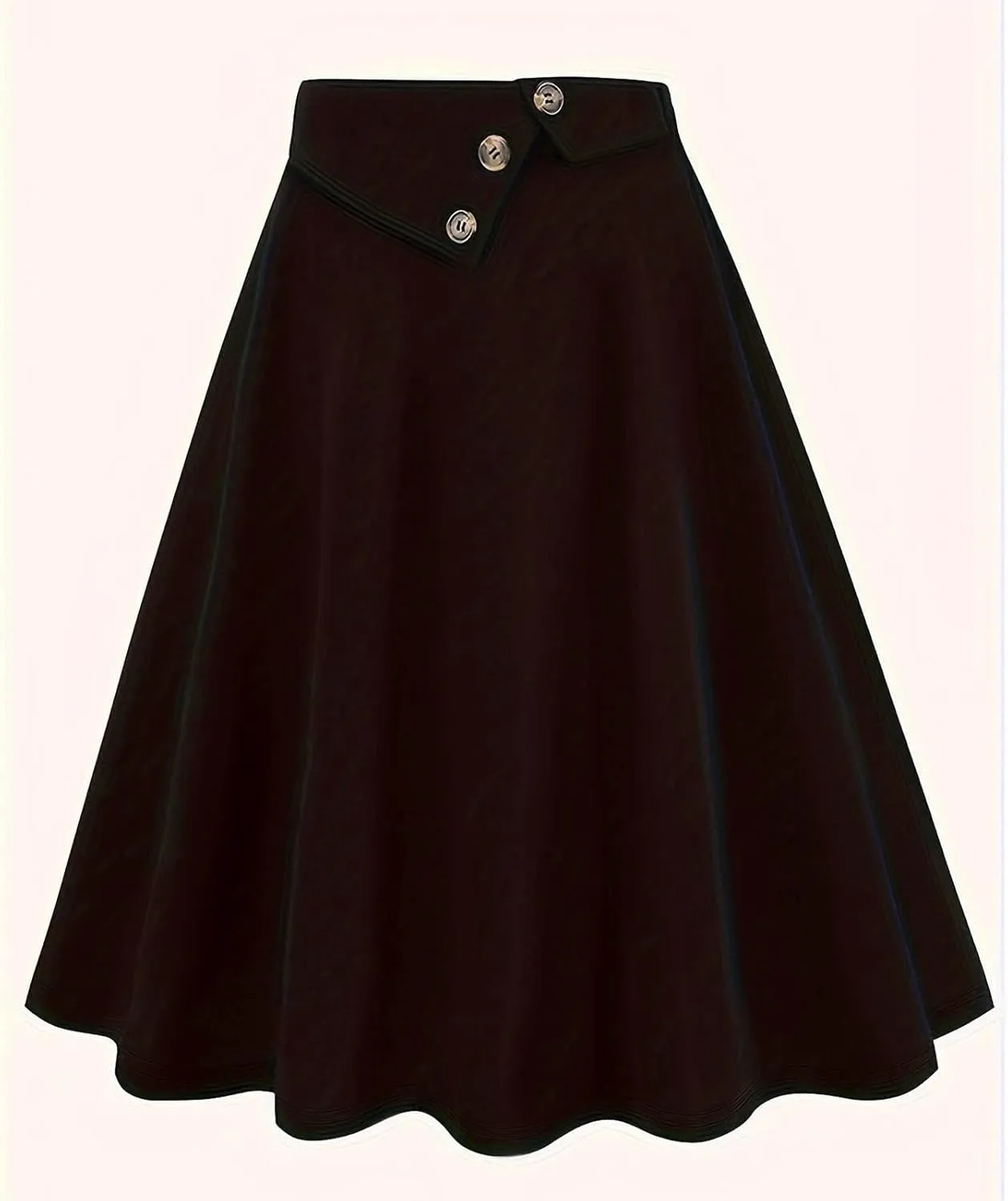 Womens High Waisted Skirts Button Front Swing A Line Vintage Midi Skirt