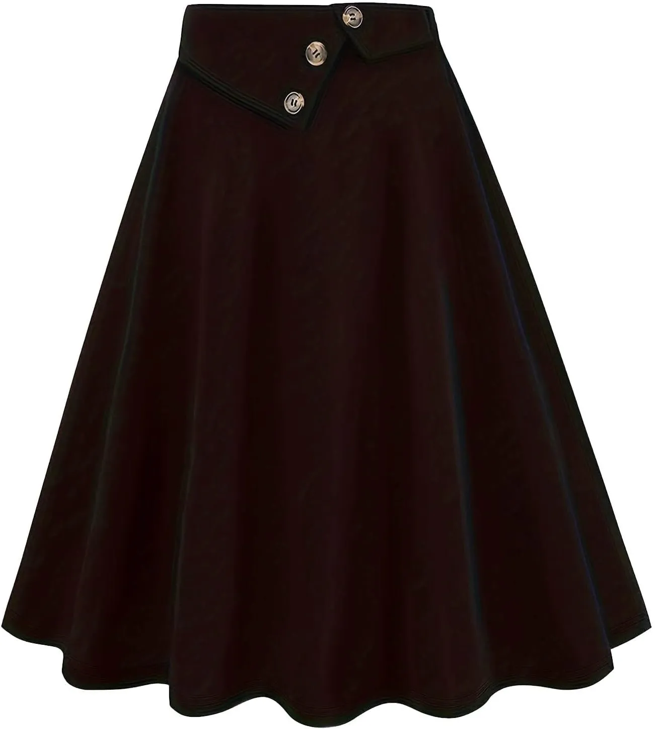 Womens High Waisted Skirts Button Front Swing A Line Vintage Midi Skirt