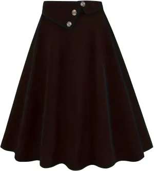 Womens High Waisted Skirts Button Front Swing A Line Vintage Midi Skirt